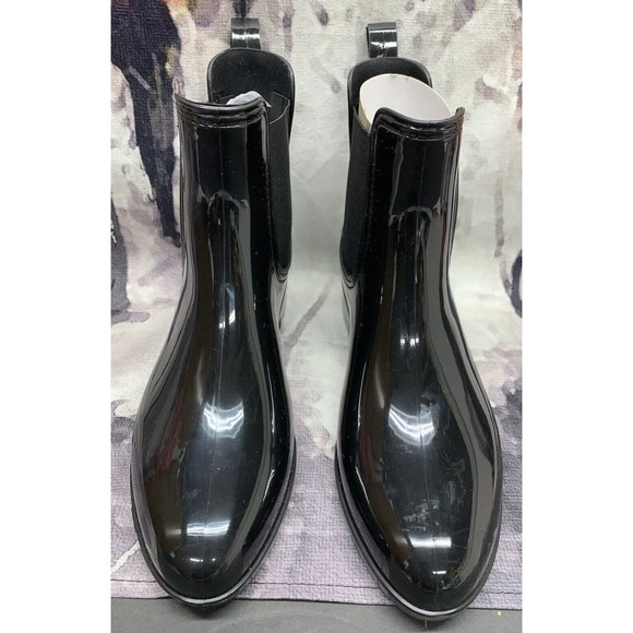 INC Womens Raelynn Rain Boots 9 Black Vinyl Ankle Wet Weather Pull On 6865 - Picture 4 of 13